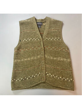 Woolrich Knit Vest Womens Large Green Vintage Granola Cottagecore Goblincore
